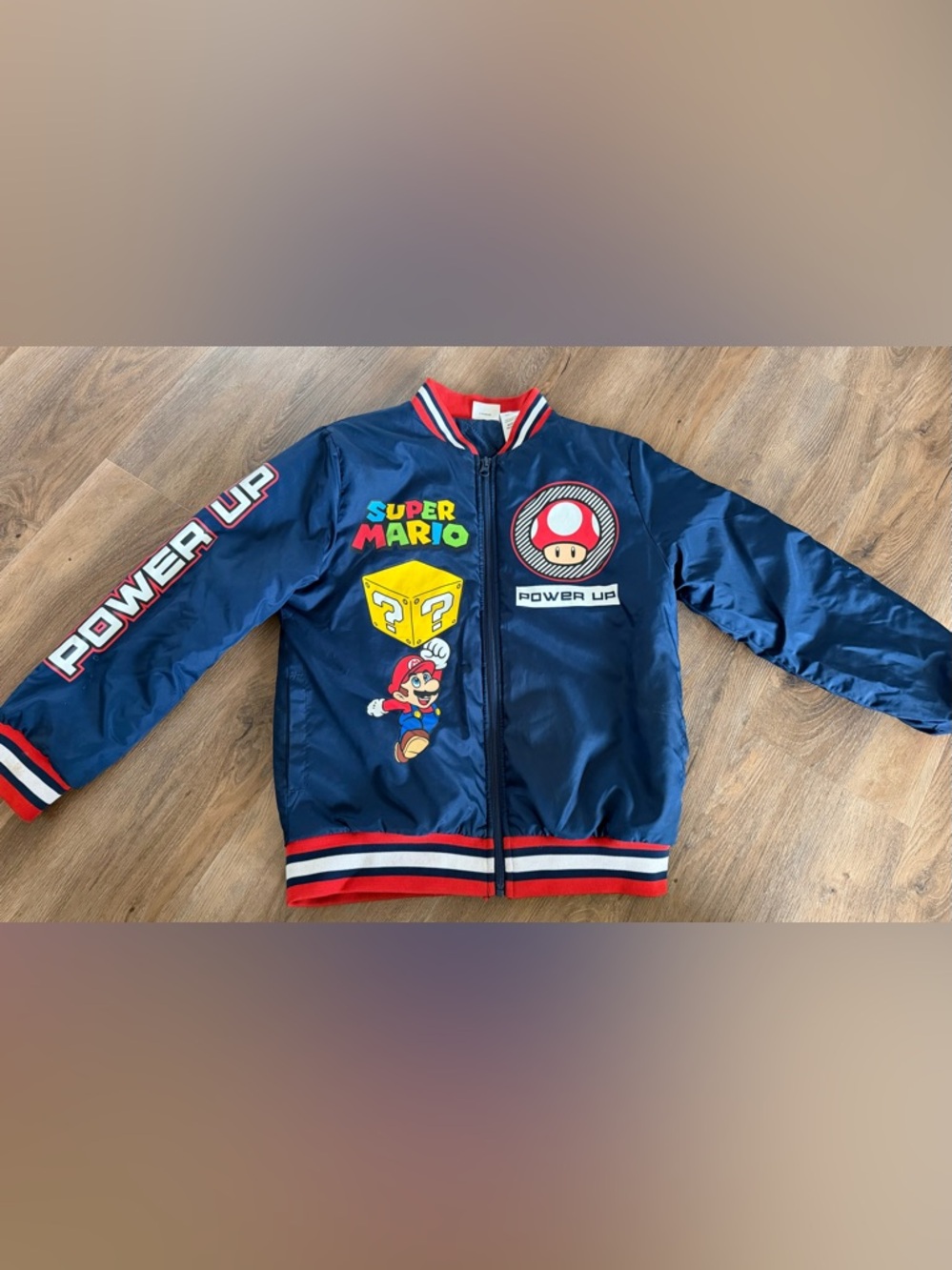 Super Mario Power-Up Bomber Jacket, size 10/12 Blue